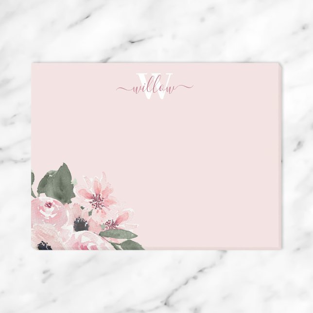 Monogramme moderne féminine rose Floral Post-it No (Créateur téléchargé)