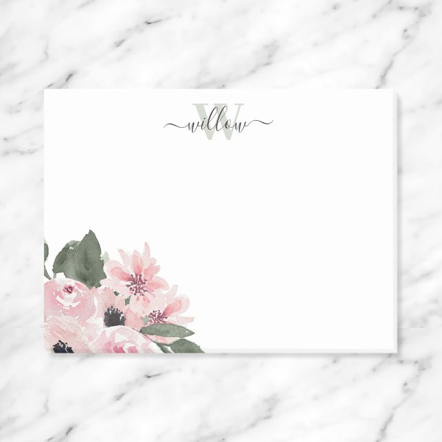 Monogramme moderne fille rose Floral Post-it Notes (Créateur téléchargé)