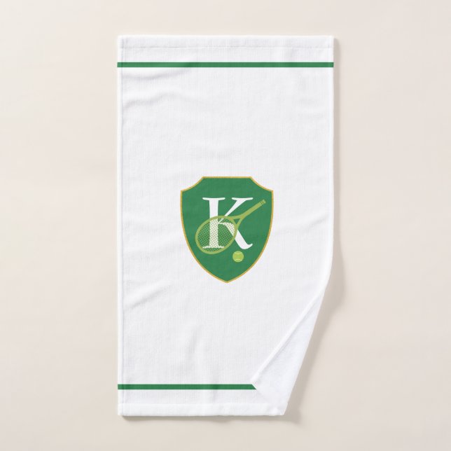 Monogramme moderne Green Crest Tennis (Serviette à main)