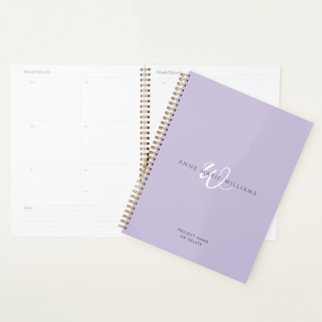 Monogramme Moderne Lavande Blanc Script (Devant avec enveloppe)
