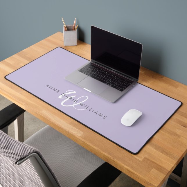 Monogramme Moderne Lavande Blanc Script (Bureau 2)