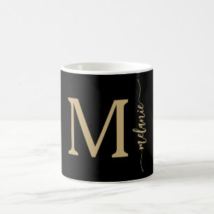 Monogramme moderne main Lettré or Mug noir