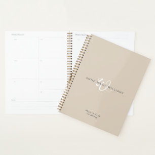 Monogramme Moderne Marron Blanc Script