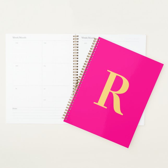 Monogramme moderne minimaliste rose chaud (Devant avec enveloppe)