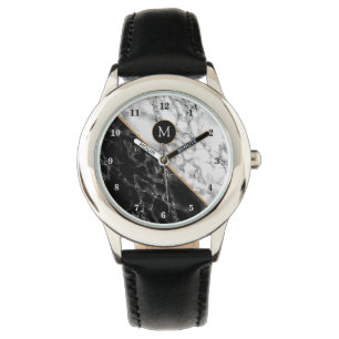 Monogramme moderne Montre noir Marbre blanc