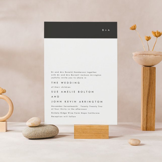 Monogramme moderne Noir Blanc Budget Mariage Invit (Créateur téléchargé)