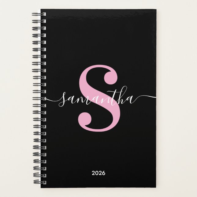 Monogramme Moderne Noir Blanc et Rose Clair (Devant)