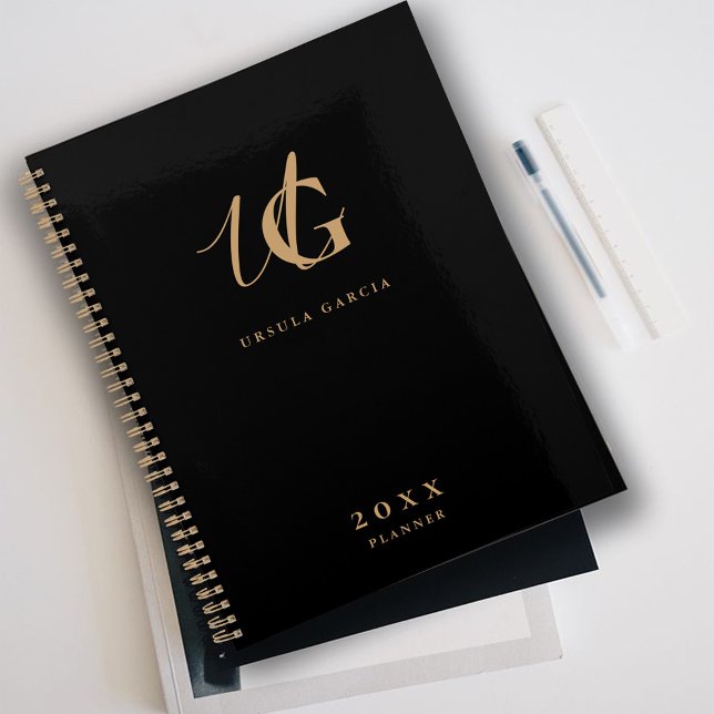 Monogramme Moderne Noir et Or Script (Créateur téléchargé)