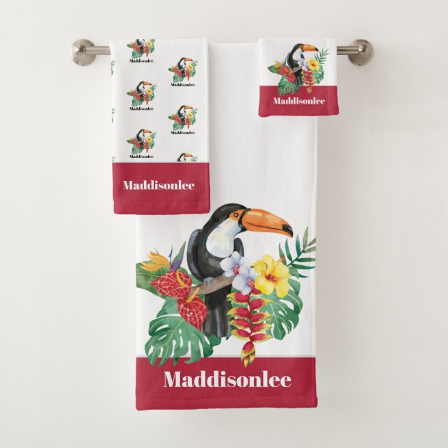 Monogramme moderne Nom noir couleur Toucan rouge (En situation)