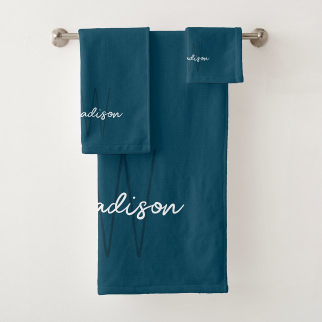 Monogramme Moderne Nom Script Bleu (En situation)