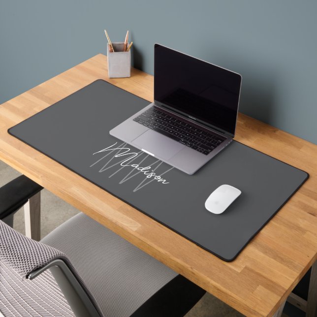 Monogramme Moderne Nom Script Gris (Bureau 2)