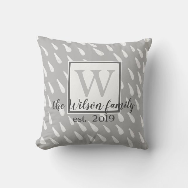 monogramme moderne personnalisé coussin gris et bl (Recto)