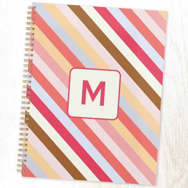 Monogramme moderne première diagonale bonbons band (Modern muted diagonal candy stripe monogram initial personalized planner)