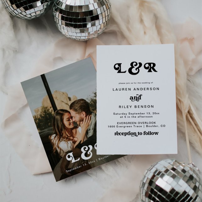 Monogramme Moderne Rétro 70's Faire-part de mariag (Créateur téléchargé)