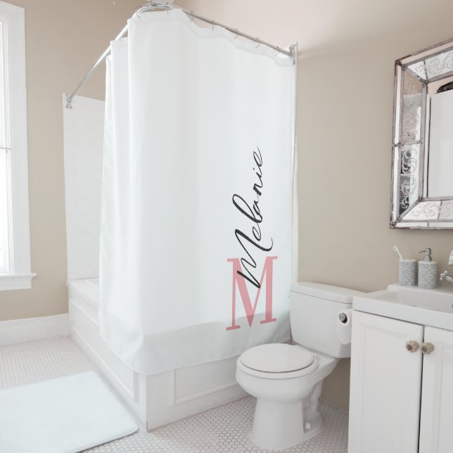 Monogramme moderne rideau de douche rose noir (En situation)
