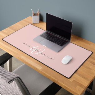 Monogramme Moderne Rose Pâle Blanc Script
