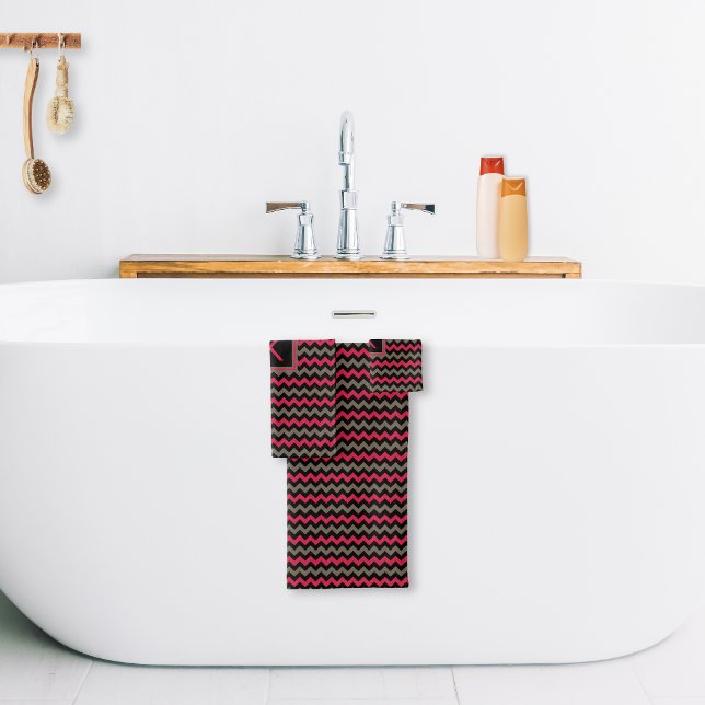 Monogramme Moderne Rouge Brun Noir Chevron (Créateur téléchargé)