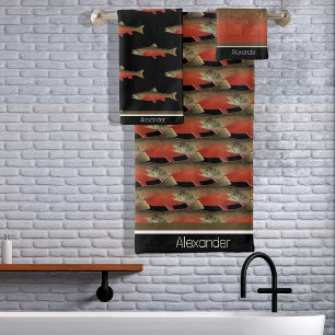 Monogramme moderne Saumon Poisson Design noir blan