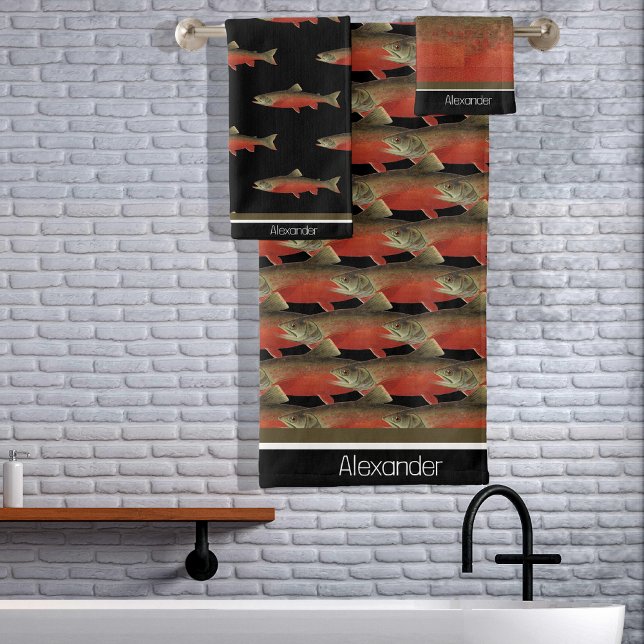 Monogramme moderne Saumon Poisson Design noir blan (Créateur téléchargé)