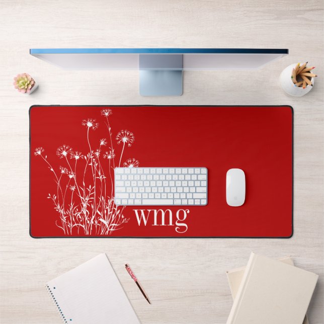 Monogramme moderne Scarlet rouge & blanc Fleurs sa (Bureau 1)