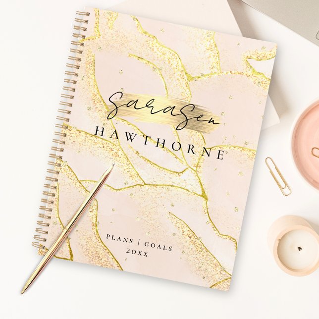 Monogramme moderne Script Blush Pink Gold Foil (Créateur téléchargé)