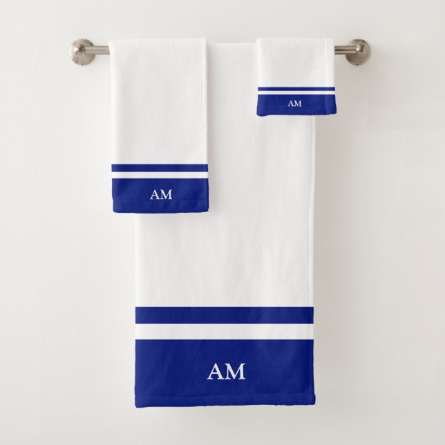 Monogramme Moderne sur Bleu et Blanc (En situation)