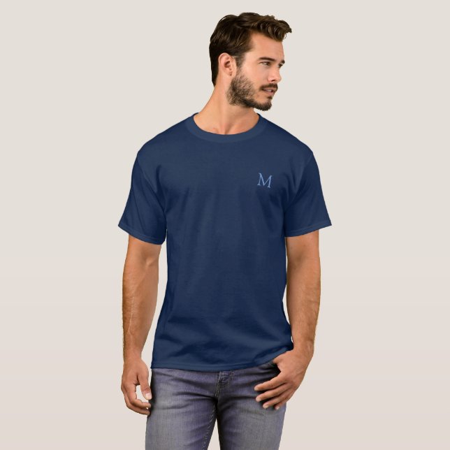 Monogramme moderne TShirt élégant tendance Navy Bl (Devant entier)