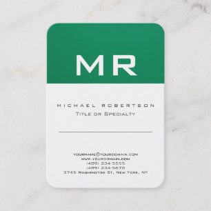 Monogramme moderne vert blanc Carte de visite prop
