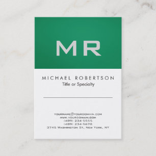 Monogramme moderne vert blanc Carte de visite prop
