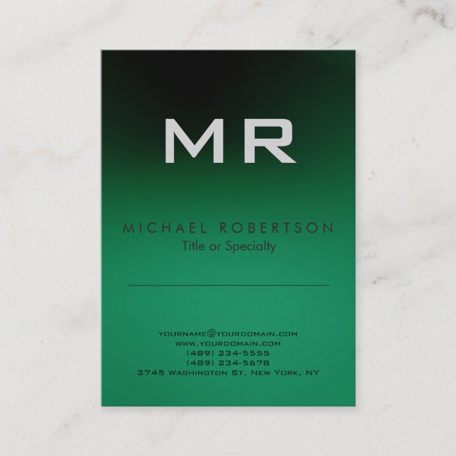 Monogramme moderne vert blanc Carte de visite prop (Devant)