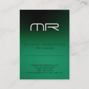 Monogramme moderne vert blanc Carte de visite prop