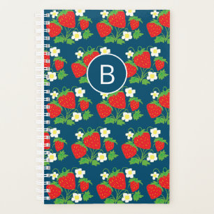 Monogramme motif bleu fraise et fleur