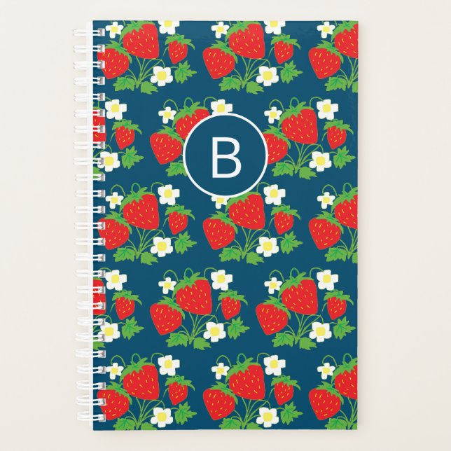 Monogramme motif bleu fraise et fleur (Devant)