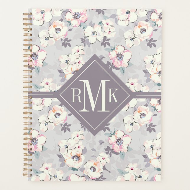 Monogramme | Motif d'aquarelle rose doux (Devant)