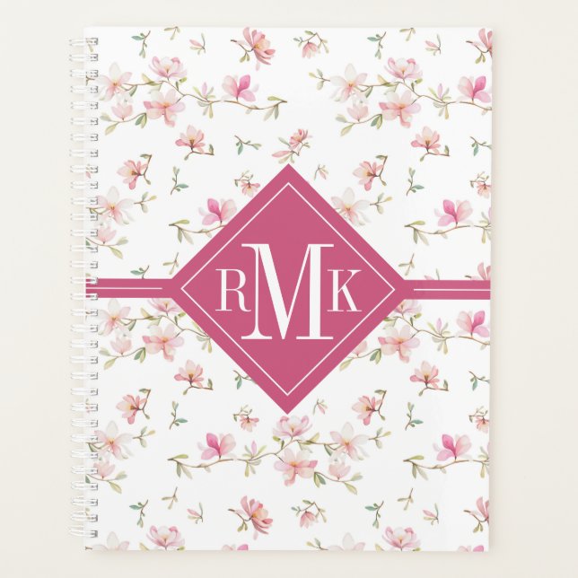 Monogramme | Motif d'aquarelle rose doux (Devant)
