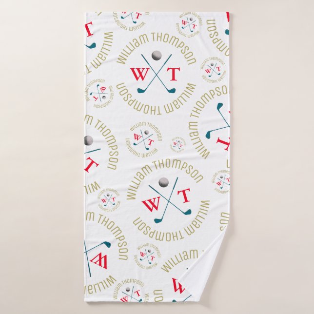 Monogramme Motif pour les joueurs de golf Blanc (Serviette de bain)