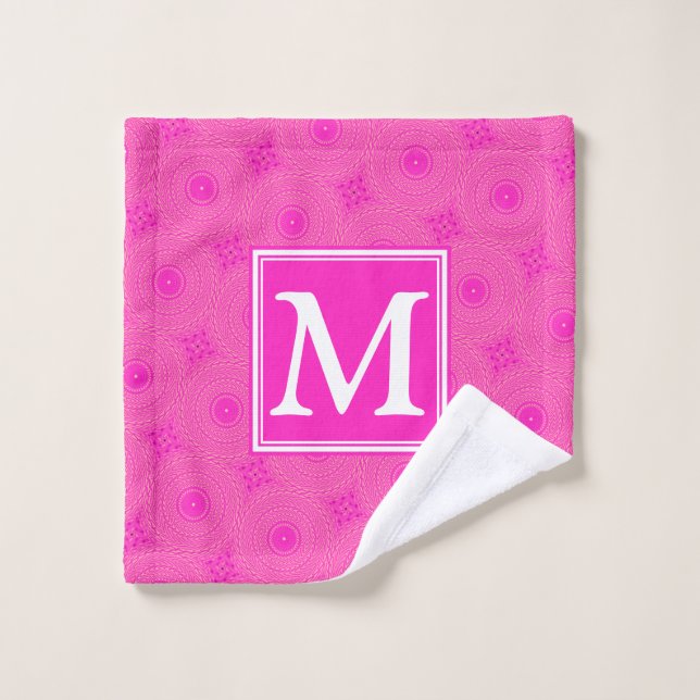 Monogramme motif rose chaud cercles (Gant de toilette)