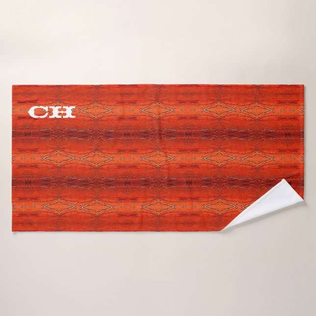 Monogramme Motif Rustique Orange Aztec (Serviette de bain)