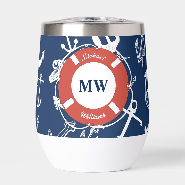 Monogramme nautique Ancre bleu marine Motif (Avant)