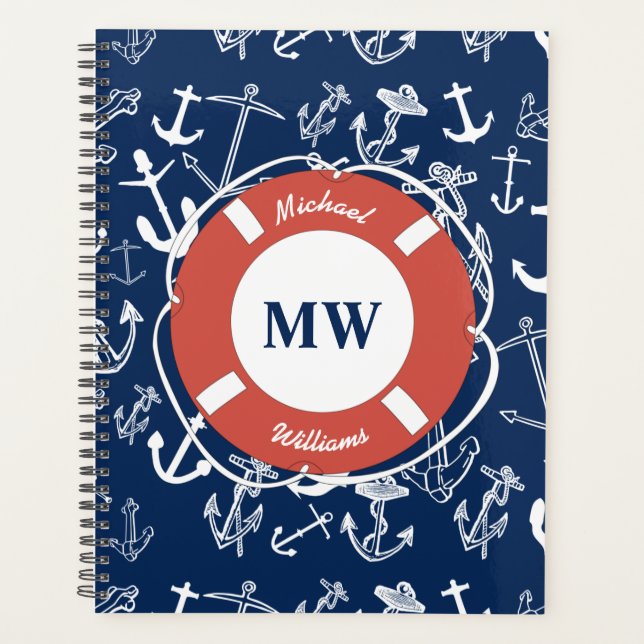 Monogramme nautique Ancre bleu marine Motif (Devant)