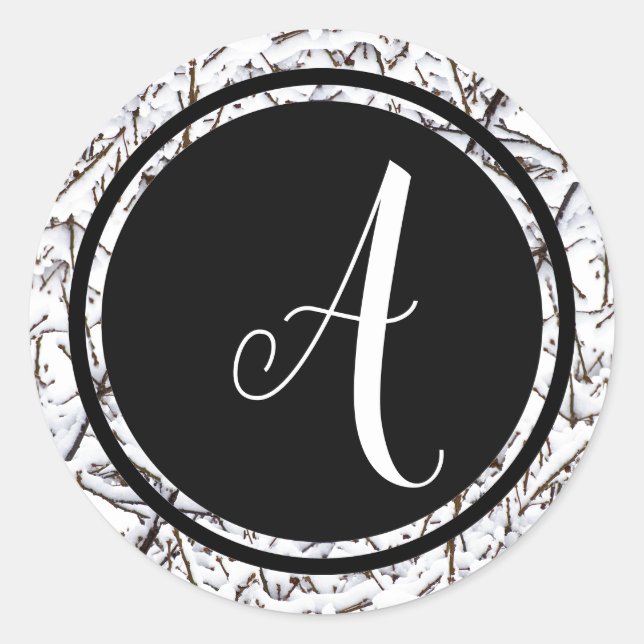 Monogramme neige d'hiver cercle noir - Autocollant (Devant)