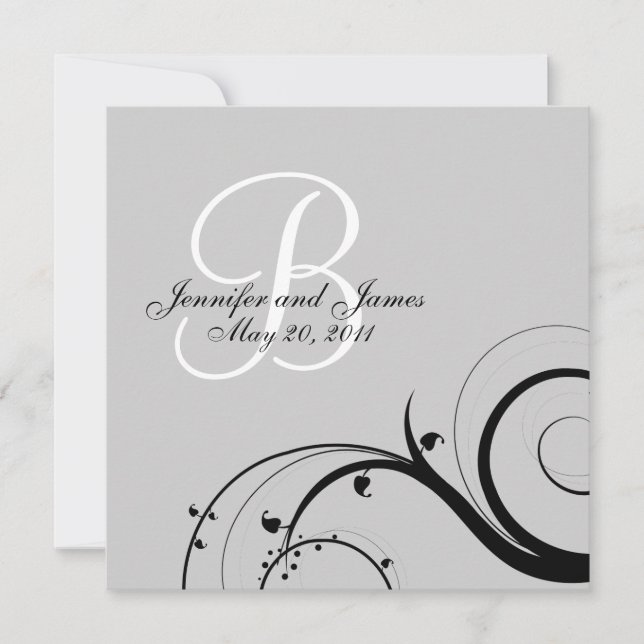 Monogramme noir B Invitations de mariage gris (Devant)