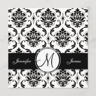Monogramme noir blanc Damas Faire-part de mariage