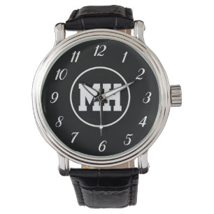 Monogramme Noir Blanc Élégant Moderne Montre Initi