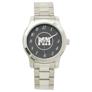 Monogramme Noir Blanc Élégant Moderne Montre Initi