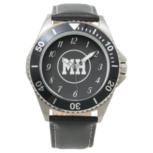 Monogramme Noir Blanc Élégant Moderne Montre Initi
