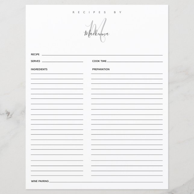 Monogramme Noir Blanc Moderne Recettes Par Recette (Devant)