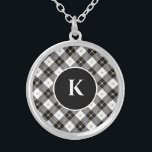Monogramme Noir Blanc Or Plaid Locket Collier<br><div class="desc">Monogramme Noir blanc et or plaqué argenté Locket</div>