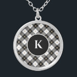 Monogramme Noir Blanc Or Plaid Locket Collier<br><div class="desc">Monogramme Noir blanc et or plaqué argenté Locket</div>