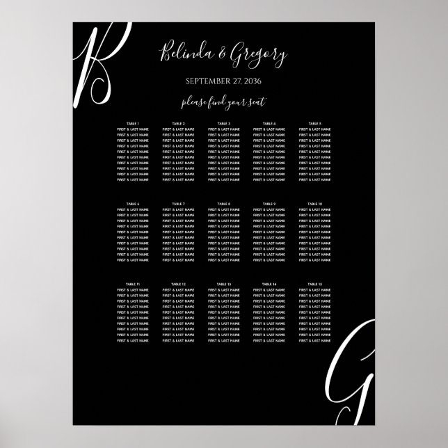 Monogramme noir blanc Premier Mariage Tableau de s (Devant)